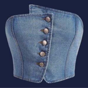 NWT LA ARMARIO Denim Smocked Bustier Top